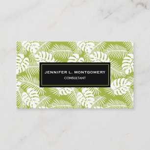 Carte De Visite Green Palm Feuille Rainforest Motif