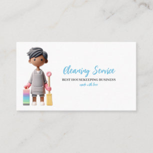 Carte De Visite Green Pastel Cartoon homme Nettoyage