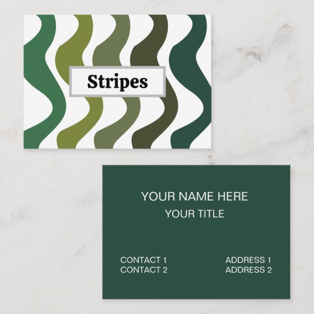 Carte De Visite Green Wavy Stripes (Devant / Derrière)