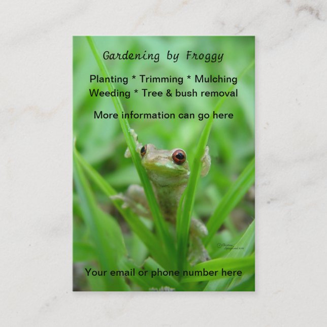 Carte De Visite Grenouille mignonne faisant du jardinage (Devant)