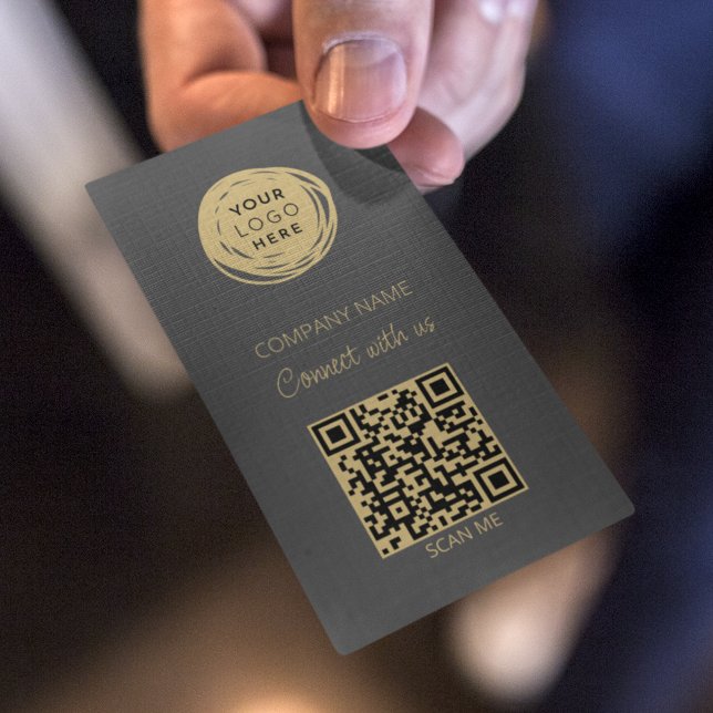 Carte De Visite Grey QR Code Business Logo Moderne (Créateur téléchargé)