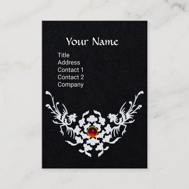 Carte De Visite GRIFFINS BLANCHES, MONOGRAMME FLORAL ROUGE GEM Pap (Devant)