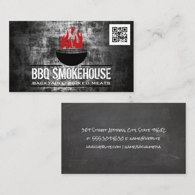 Carte De Visite Grill barbecue en feu | code qr (Devant / Derrière)