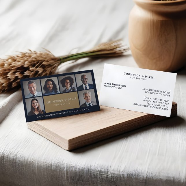 Carte De Visite Grille photo des membres de l'équipe d'affaires mo (Modern & Minimal Business Team Members Photo Grid Business Card)