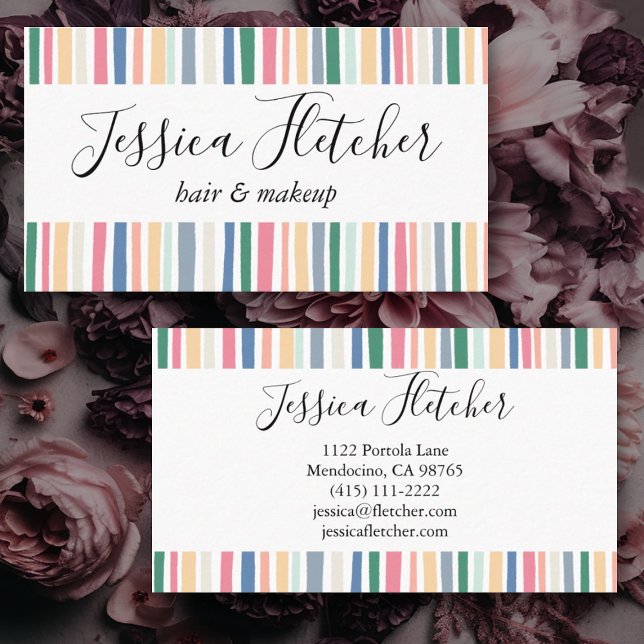 Carte De Visite Grilles Dusty Colorées Minimaliste Élégant (Soft pastel stripes adorn this sweet custom business card. Add your own text, change the fonts)