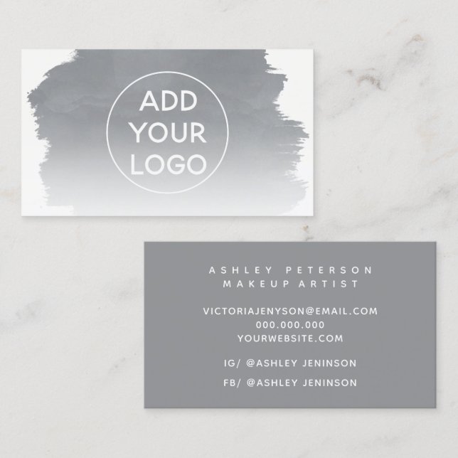 Carte De Visite Gris aquarelle brosse télécharger votre logo (Devant / Derrière)