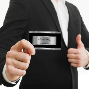 Carte De Visite Gris argenté professionnel encadré noir fumé