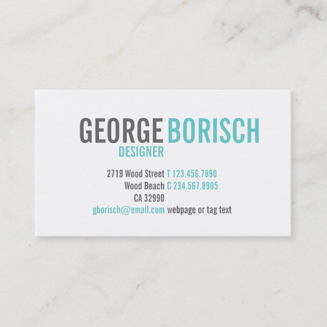 Carte de visite gris blanc bleu à la mode moderne (Devant)