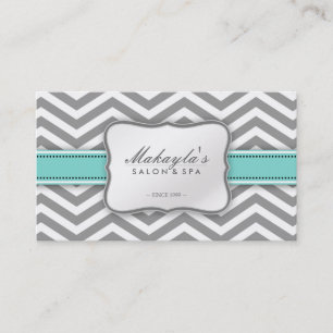 Carte De Visite Gris, blanc et bleu modernes élégants de Chevron