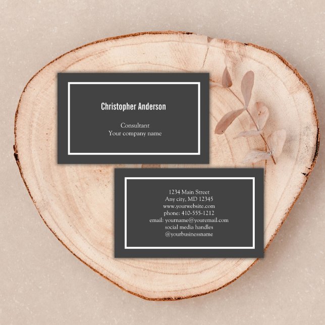 Carte De Visite Gris Blanc Minimal Professionnel Entreprise (Gray White Professional Corporate Business Card White Border. )