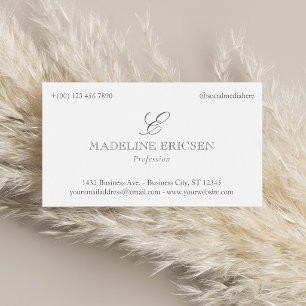 Carte De Visite Gris & Blanc Monogramme Simple Face