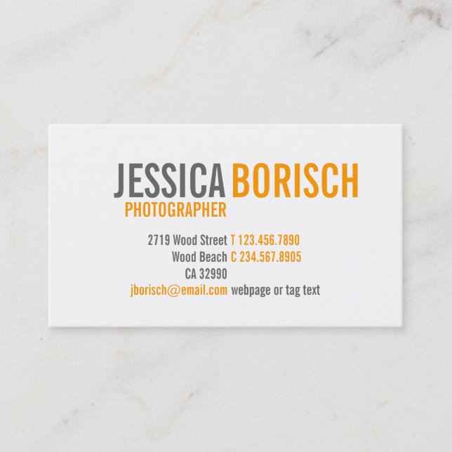 Carte de visite gris blanc orange moderne (Devant)