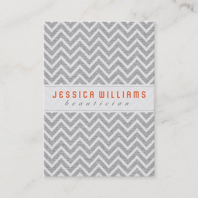 Carte De Visite Gris clair Chevron Motif Faux Lin Texture (Devant)