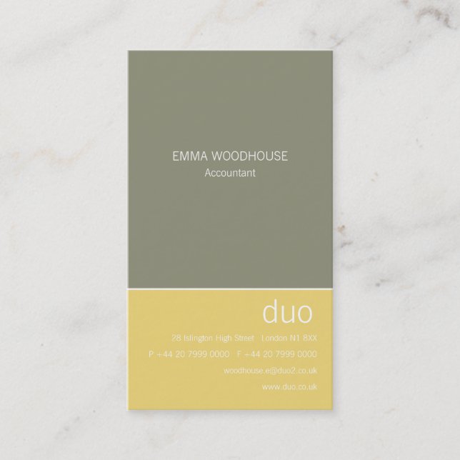 Carte De Visite Gris de duo et jaune verticaux (Devant)