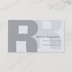 Carte De Visite Gris élégants rétro grand R à deux lettres
