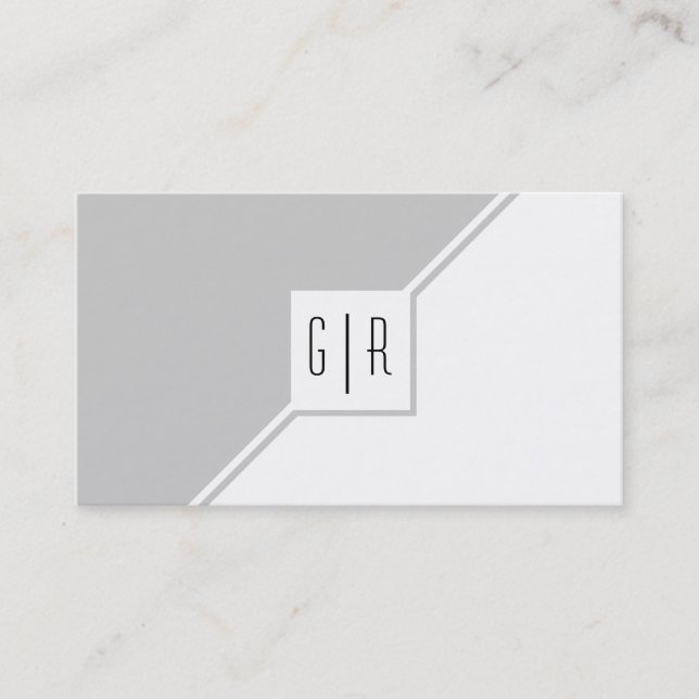 Carte De Visite Gris et blanc monogramme moderne géométrique (Devant)