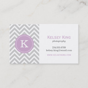 Carte De Visite Gris et Lilac Purple Chevron Personnalisé Monogram