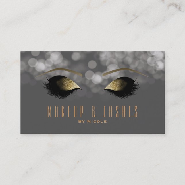 Carte De Visite Gris étincelle Lumières maquillage Eyelashes Spa d (Devant)
