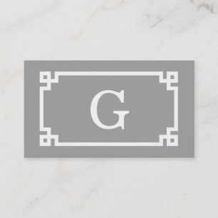Carte De Visite Gris foncé blanc cadre clé grecque #2 Monogramme i