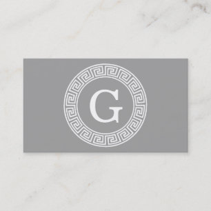 Carte De Visite Gris foncé blanc clé grecque cadre Rnd initial Mon