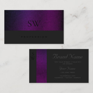 Carte De Visite Gris foncé Motif violet avec monogramme