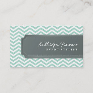 Carte De Visite Gris frais de vert de menthe de rayure de chevron