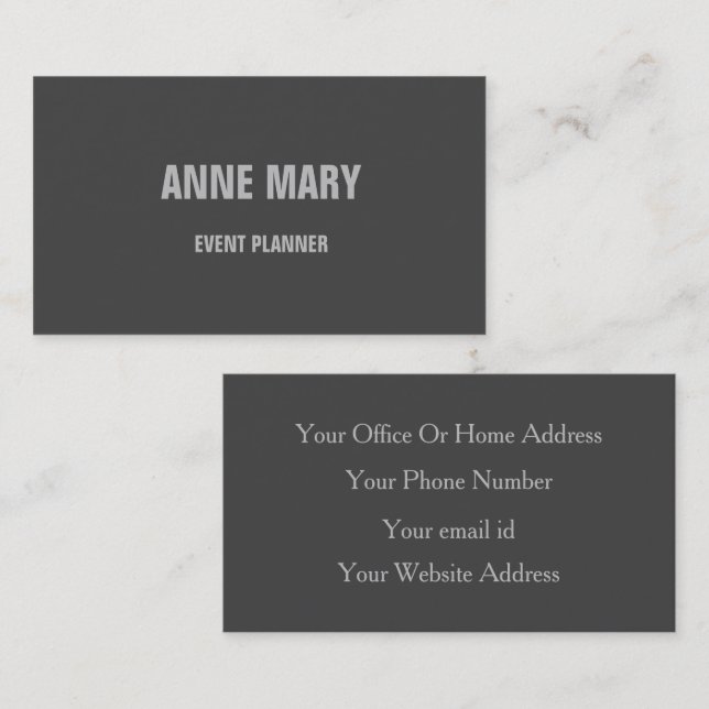 Carte De Visite Gris gris Classy Mariage Couleur personnalisée Élé (Devant / Derrière)