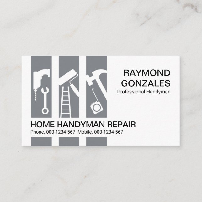 Carte De Visite Gris Handyman Outils Panneau Construction (Devant)