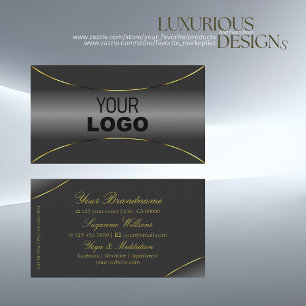 Carte De Visite Gris luxueux avec bordure et logo en or chatoyant