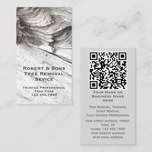 Carte De Visite Gris Moderne Arbre Rustique Professionnel | Ajoute (Devant / Derrière)
