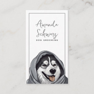 Carte De Visite Gris moderne et blanc Cute Husky Chig Grooming