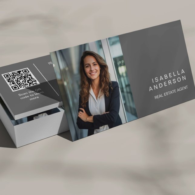 Carte De Visite Gris Moderne Immobilier Professionnel Photo Code Q (Créateur téléchargé)