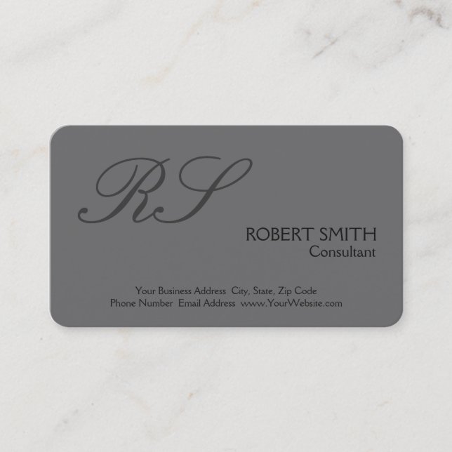 Carte De Visite Gris Moderne Simple Simple Plain Élégant Monogramm (Devant)