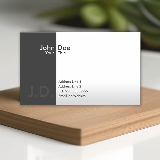 Carte De Visite gris professionnel (avec initiales) (Créateur téléchargé)
