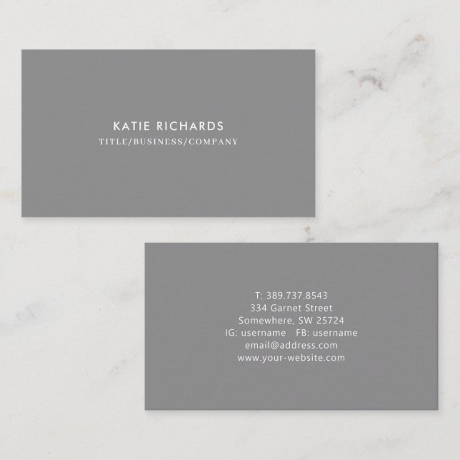 Carte de visite gris professionnel minimaliste (Devant / Derrière)