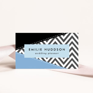 Carte De Visite Gris Zigzag, Gris Chevron, Motif Zigzag, Bleu