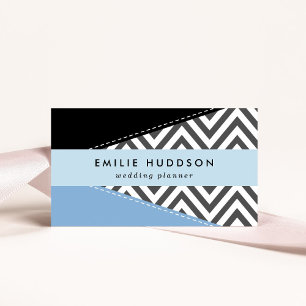 Carte De Visite Gris Zigzag, Gris Chevron, Motif Zigzag, Bleu