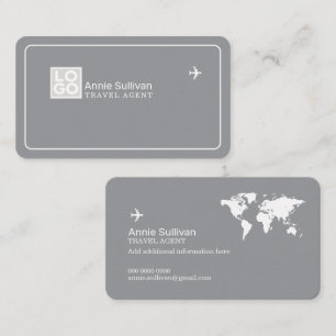 Carte de visite grise avec logo d'agent de voyages