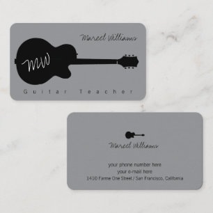 Carte de visite grise musicale avec guitare noire