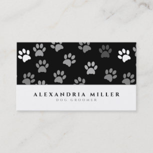 Carte De Visite Groomer des chiens  Chien noir et blanc Empreinte 