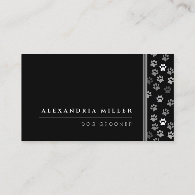 Carte De Visite Groomer | Empreintes de pattes d'animaux noirs bla (Devant)