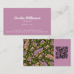 Carte De Visite Groovy Rétro Boho Violet Vert Botanique Tendance Q