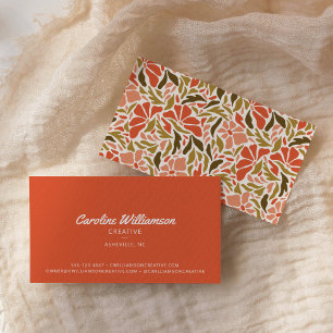 Carte De Visite Groovy Rétro Orange Rouge Vert Botanique Tendance 