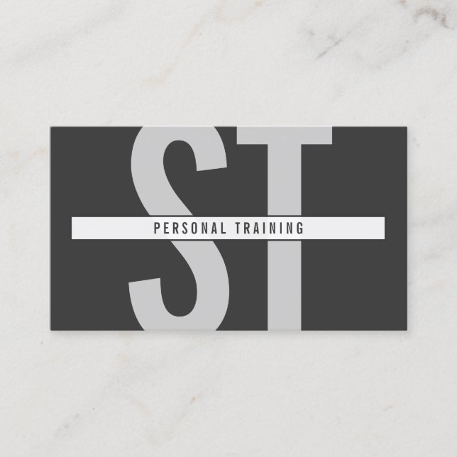 Carte De Visite Gros initiales Monogramme Personal Trainer gris fo (Devant)