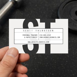 Carte De Visite Gros initiaux Monogramme Personal Trainer Grey cla