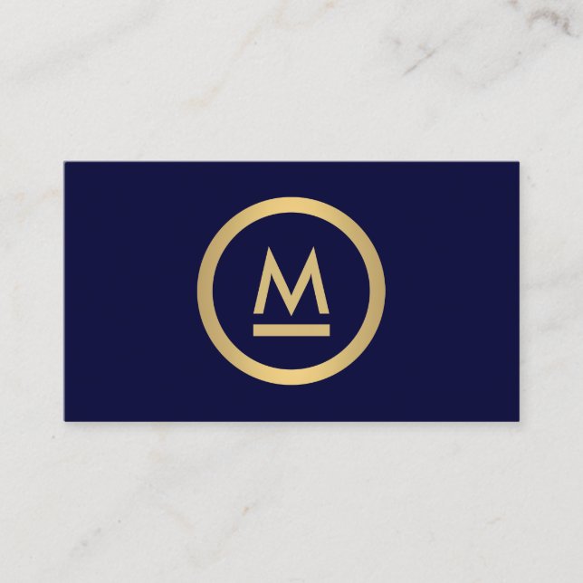 Carte De Visite Gros Monogramme moderne de Faux Gold sur Navy (Devant)