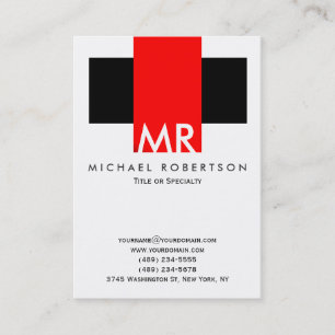 Carte De Visite Gros Monogramme Noir Blanc Rouge