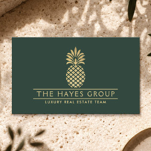 Carte De Visite Groupe Immobilier de Luxe Gold Pineapple Deep Gree