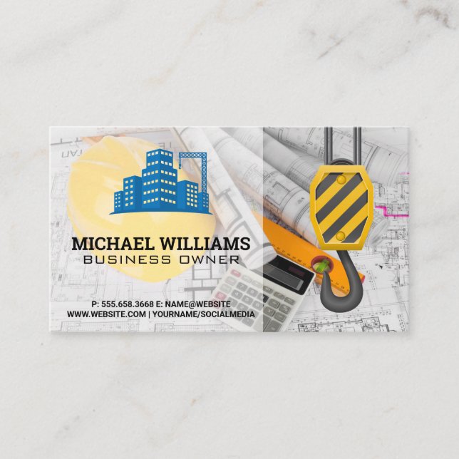 Carte De Visite Grue de construction | Gratte | Plan directeur (Devant)