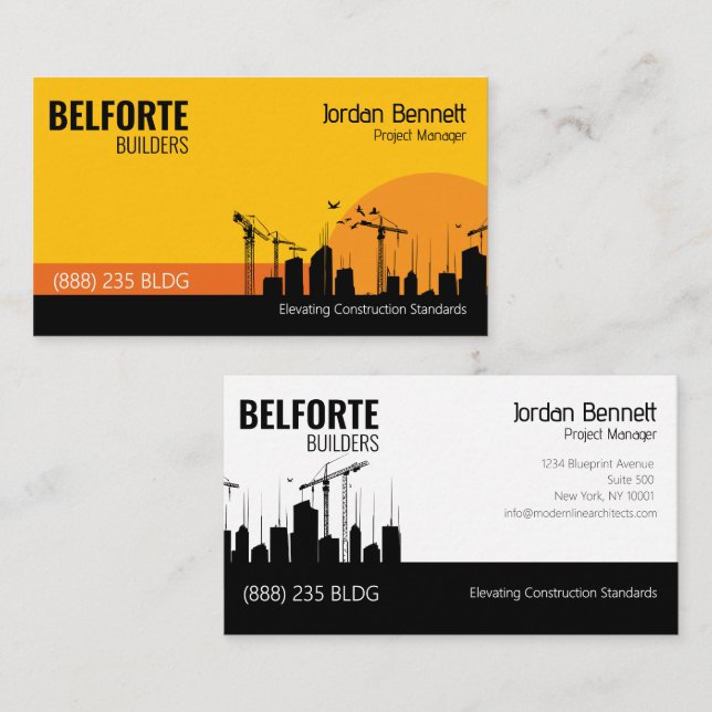 Carte De Visite Grue de construction moderne Silhouette Jaune Noir (Devant / Derrière)